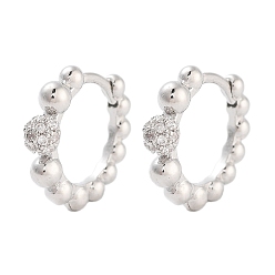 Платина Серьги-кольца из латуни с покрытием стойки, с четким кубического циркония, без кадмия и без свинца, долговечный, платина, 13.5x15x3.5 мм