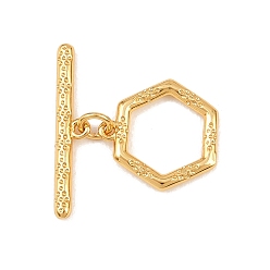 Настоящее золото 18K Шестигранные латунные застежки-тоглы, без кадмия и без свинца, долговечный, реальный 18 k позолоченный, 4~13.5x13~20.5x1.5~2 мм, отверстие : 1 мм