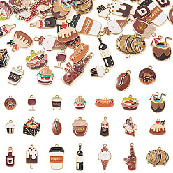 Mixed Color 42Pcs 21 Styles Alloy Enamel Pendants, Food & Drink Charms, Mixed Color, 11~32x8~25x1~3.5mm, Hole: 1.4~2mm, 2pcs/style