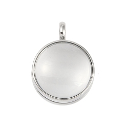 Нержавеющая Сталь Цвет 304 подвески-медальоны из нержавеющей стали, со стеклом, плоский круглый шарм, цвет нержавеющей стали, 26x19x13 мм, отверстие : 5 мм
