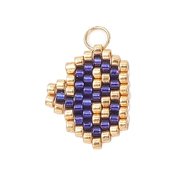 Letter E Бисер ручной работы миюки, ткацкий узор с буквами подвески, с 304 кольцами из нержавеющей стали, Письмо E, 15x9x2 мм, отверстие : 2.5 мм