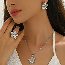 Нержавеющая Сталь Цвет 304 Наборы из подвесок, сережек-гвоздиков и колец из нержавеющей стали для женщин, цветок, цвет нержавеющей стали, колье: 15.75 дюйм (40 см)