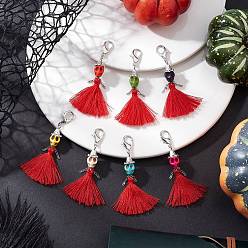 Античный Серебристый & Платиновый Подвесные украшения из поликоттона с кисточками ручной работы, с синтетической бирюзой, окрашенной в цвет черепа, и застежками в виде клешней лобстера, старинное серебро и платина, 65 мм