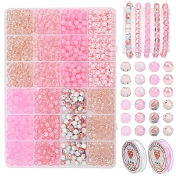 (52) Непрозрачная лаванда Наборы для самостоятельного изготовления браслетов-стрейч, включая стеклянные бусины и эластичную нить, разноцветные, 6~7 мм, 960 шт