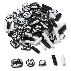 Mixed Shapes Кабошоны из полимерной глины ручной работы на тему Хэллоуина, летучая мышь/череп/бутылка/колонна, разнообразные, 5~6x2~6x1 мм, Около 31250 шт / 1000 г