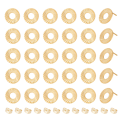 Настоящее золото 24K 30 шт 201 детали серьги-гвоздики из нержавеющей стали, с ушными гайками и 304 штифтами из нержавеющей стали, пончик с дыркой, реальный 24 k позолоченный, 15 мм, отверстие : 1.2 мм, штифты : 0.7 мм