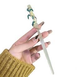Light Green Plastic Hair Sticks, with Alloy Enamel Finding, Bamboo, Light Green, 180mm