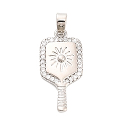 Платина Латунные микро проложить кубического циркония подвески, прелести ракетки, долговечный, стойки покрытие, без свинца и без кадмия, платина, 22x11x2 мм, отверстие : 4.8x2.7 мм