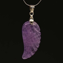 Amethyst Natural Amethyst Pendants, with Platinum Tone Brass Findings, Wing, 35x17mm