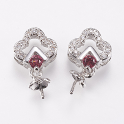 Платинированный Латунный микро-паве кубический кубик циркония жемчужина, за половину пробурено бисера, долговечный, без кадмия, без никеля и без свинца, цветок, Реальная платина, 18 мм, отверстие : 2x5 мм