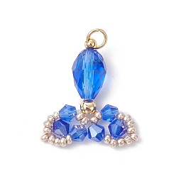 Синий Прозрачные стеклянные подвески, очарование рыбий хвост, с 304 петлями из нержавеющей стали, граненые, синие, 29.5x19.5~23x8 мм, отверстие : 3 мм