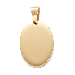 Golden 304 Stainless Steel Pendants, Stamping Blank Tag, Mirror Polished Finish, Oval, Golden, 27.8x18.8x3mm, Hole: 4.5x8mm