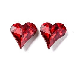 Светло-сиамский Стеклянные стразы кабошоны, задние и задние, граненые, сердце, Light Siam, 13x12x5.5 мм