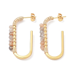 Натуральный Агат Серьги-гвоздики из натурального лунного камня с бусинами, вакуумное покрытие pvd 304 овальные серьги-кольца из нержавеющей стали, 41x19x3.5 мм