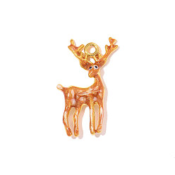 Настоящее золото 18K 304 нержавеющей стальной эмали подвески, олени прелести, ионное покрытие (ip), долговечный, зеркальная полировка, реальный 18 k позолоченный, 18x15 мм, отверстие : 2.2 мм