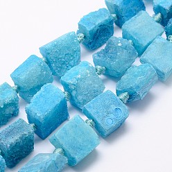 Bleu Ciel Perles d'agate de druzy naturelles et teintes, carrée, bleu ciel, 15~17x15~17x11~14mm, Trou: 1mm, Environ 20 pcs/chapelet, 15.4 pouce (39 cm)