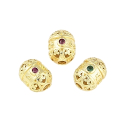 Настоящее золото 18K Латунные микро проложить кубического циркония бусы, без свинца и без кадмия, овальные, красочный, реальный 18 k позолоченный, 10x8 мм, отверстие : 2 мм