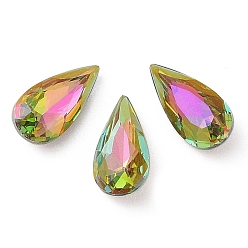 Глубокий Розовый Стеклянные стразы кабошоны, плоская задняя и задняя, граненые, слеза, витраж розовый, 14x7x4 мм