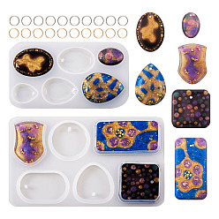 Платиновый & Золотой Силиконовые формы для подвесок своими руками, треугольник и круг и квадрат, с железными открытыми кольцами, платиной и золотом, форма: 90~118x65~152x7 мм, отверстие : 2~3 мм, 2 шт, Перейти кольцо: 8x0.7 мм, 21 датчик, внутренний диаметр: 6.5~6.6 мм, 60 шт