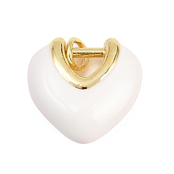 Белый Латунь эмаль подвески, сердце прелести, долговечный, стойки покрытие, без свинца и без кадмия, реальный 18 k позолоченный, белые, 16.5x17x6 мм, отверстие : 3.2 мм