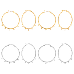Золотой & Цвет Нержавеющей Стали 8 шт. 2 цвета 304 фурнитура для сережек-обручей из нержавеющей стали, с защелкой сзади и горизонтальными петлями, кольцо, золотые и нержавеющая сталь цвет, 12 датчик, 45x40x2 мм, отверстие : 1.6 мм, штифты : 0.7~1.2 мм, 4 шт / цвет