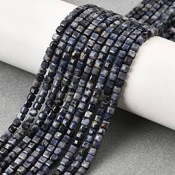 Сапфир Натуральные сапфировые бисерные пряди, граненые, бусины-кубы с настольной огранкой, 3x3x3 мм, отверстие : 0.6 мм, около 126 шт / нитка, 15.51'' (39.4 см)