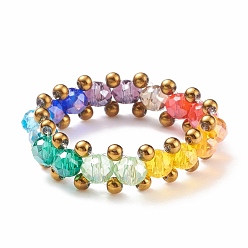 Colorful Glass Braided Bead Finger Ring for Women, Colorful, US Size 7 3/4(17.9mm)