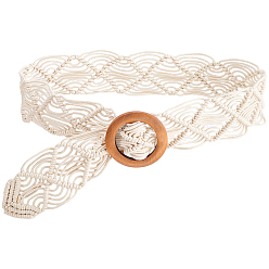 Beige Ceintures en tissu tissé à motif losange avec chaînes en bois pour femmes, beige, 1050x75~77x8mm