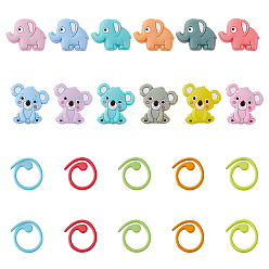 (52) Непрозрачная лаванда 12Кольца для маркеров вязания из цинкового сплава, окрашенные запеканием, вязание крючком клипсы, С силиконовым стопором для вязальной иглы «Коала и слон», разноцветные, зажим для вязания крючком: 12см, стопор: 1.45x0.1мм и 28x26x7мм, Отверстие : 22x28x10 мм & 2 мм