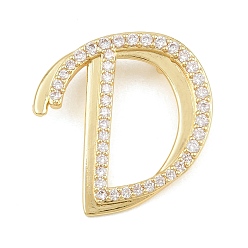 Letter D Pendentifs en laiton zircon cubique transparent, charmes de lettre, plaqué longue durée, crémaillère plaquage, sans plomb et sans cadmium, réel 18 k plaqué or, lettre d, 24x24x6.5mm, Trou: 3mm