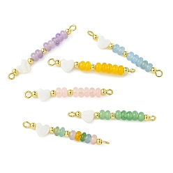 (52) Непрозрачная лаванда Шармы-кольца из натуральной ракушки и окрашенного натурального белого нефрита, золотые, разноцветные, 40.5x6.5x5 мм, отверстия : 1.5 mm и 2 мм