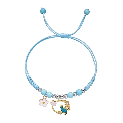 Небесно-голубой Регулируемые нейлоновые нити плетеные браслеты из бисера, с подвесками из эмалевого сплава в виде кошки, голубой, 5-1/2~11-3/8 дюйм (14~29 см)