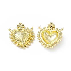 Настоящее золото 18K Реечное покрытие экологически чистая латунь кубический цирконий 2-петлевые подвески, долговечный, без свинца и без кадмия, священное сердце с крестиком, реальный 18 k позолоченный, 21x17x5 мм, отверстие : 1 мм