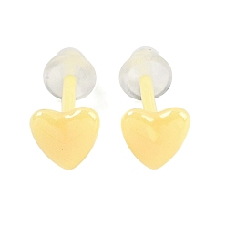 Light Khaki Porcelain Stud Earrings, Heart, Light Khaki, 5.8x5.8mm