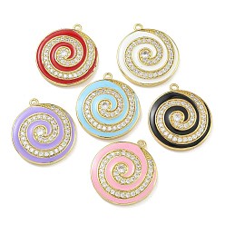 (52) Непрозрачная лаванда Стойка покрытие латунь микропаве прозрачный кубический цирконий с эмалевыми подвесками, долговечный, без свинца и без кадмия, реальный 18 k позолоченный, плоские круглые с вихревыми узором, разноцветные, 27x24x5 мм, отверстие : 1.8 мм