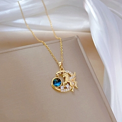 Единорог Подвески из нержавеющей стали и стекла для женщин, единорог, 15.75 дюйм (40 см)