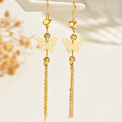 Бабочка Серьги-кольца с кисточками из латуни, реальный 18 k позолоченный, бабочка, 80.1x15 мм