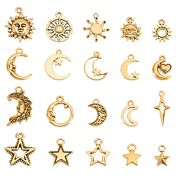 Античное Золото 80 шт 20 стили подвески из сплава в тибетском стиле, комплект подвесок из серии «Луна, Солнце и Звезды», античное золото , 11~26x8~16x1~4 мм, отверстие : 1~2.5 мм, 4 шт / стиль