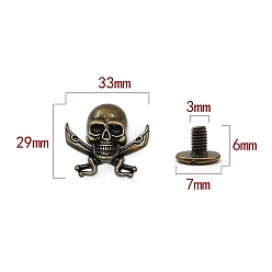 Antique Bronze Zinc Alloy Decorative Buttons, Skull, Antique Bronze, 2.9x3.3cm