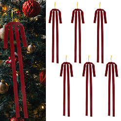 Темно-Красный Подвесные украшения в виде бантов из полиэстера, для украшения домашней рождественской елки, темно-красный, 600~640x400x11 мм, 6 шт / комплект