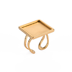 Золотой 201 настройки кольца манжеты из нержавеющей стали, лазерная резка, квадратный, золотые, лоток : 18x18 мм, размер США 7 1/4 (17.5) ~ размер США 8 (18 мм)