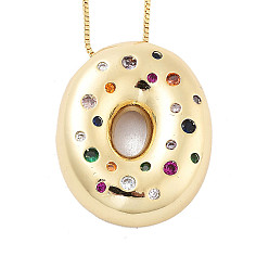 Letter O Латунные ожерелья с подвесками в виде букв из микрофибры с кубическим цирконием, реальный 18 k позолоченный, Письмо O, 17.40~17.80 дюйм (44.2~45.2 см), Кулон : 29x23.5 мм