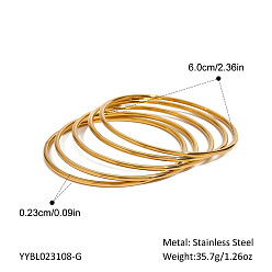 Настоящее золото 18K 5 шт. 304 простые браслеты из нержавеющей стали для женщин, реальный 18 k позолоченный, внутренний диаметр: 2-3/8 дюйм (6 см)