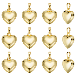 Настоящее золото 18K 12шт. экологически чистые подвески из латуни с покрытием, сердце прелести, долговечный, без свинца и без кадмия, с целью перехода в кольце, реальный 18 k позолоченный, 18x15x7 мм, отверстие : 4.5x3.5 мм