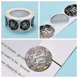 Black DIY Scrapbook, 1 Inch Thank You Stickers, Decorative Adhesive Tapes, Flat Round with Word Thank You, Black, 25mm, about 500pcs/roll