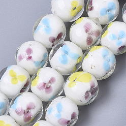 Белый Бусы лэмпворк ручной работы, со цветком внутри , круглые, белые, 12~13x10.5~12 мм, отверстие : 1.2 мм, около 45 шт / нитка, 19.29 дюйм ~ 19.69 дюйм