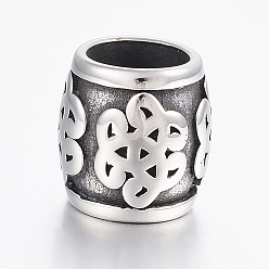 Antik Silber Farbe 304 Edelstahlkugeln, Großloch perlen, Fass, Antik Silber Farbe, 13x13 mm, Bohrung: 8.5 mm