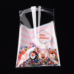 Pearl Pink Rectangle OPP Cellophane Bags for Christmas, with Cartoon Pattern, Pearl Pink, 14x9.9cm, Unilateral Thickness: 0.035mm, Inner Measure: 11x9.9cm, about 95~100pcs/bag
