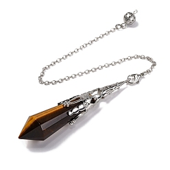 Тигровый глаз Натуральный тигровый глаз, острый биолокационный маятник, большие подвески, без свинца и без кадмия, с латунной фурнитурой платинового цвета, шестиугольный конус, 265 мм, отверстие : 2 мм