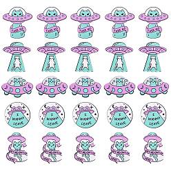 (52) Непрозрачная лаванда 25 кусочки инопланетных подвесок, кулон, смола, инопланетный кот, подвески НЛО, смешанная форма для ювелирных изделий, ожерелий, сережек, ремесел, разноцветные, 38.8x26.5 мм, отверстие : 1.5 мм